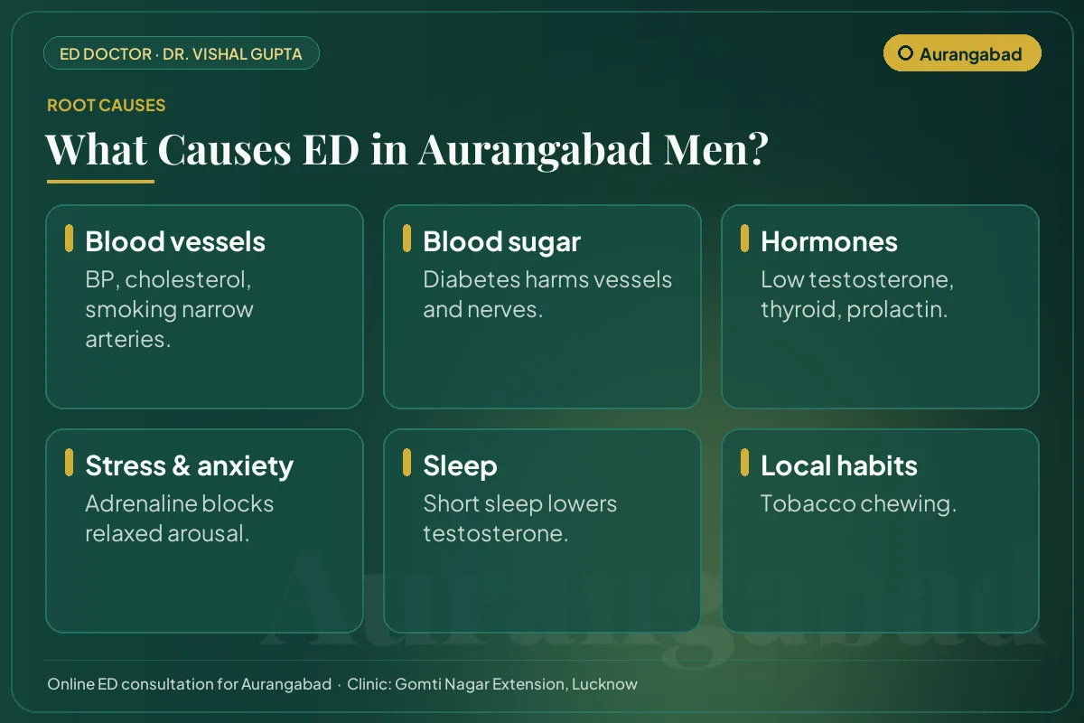 Six common causes of erectile dysfunction among men in Aurangabad, including local lifestyle habits