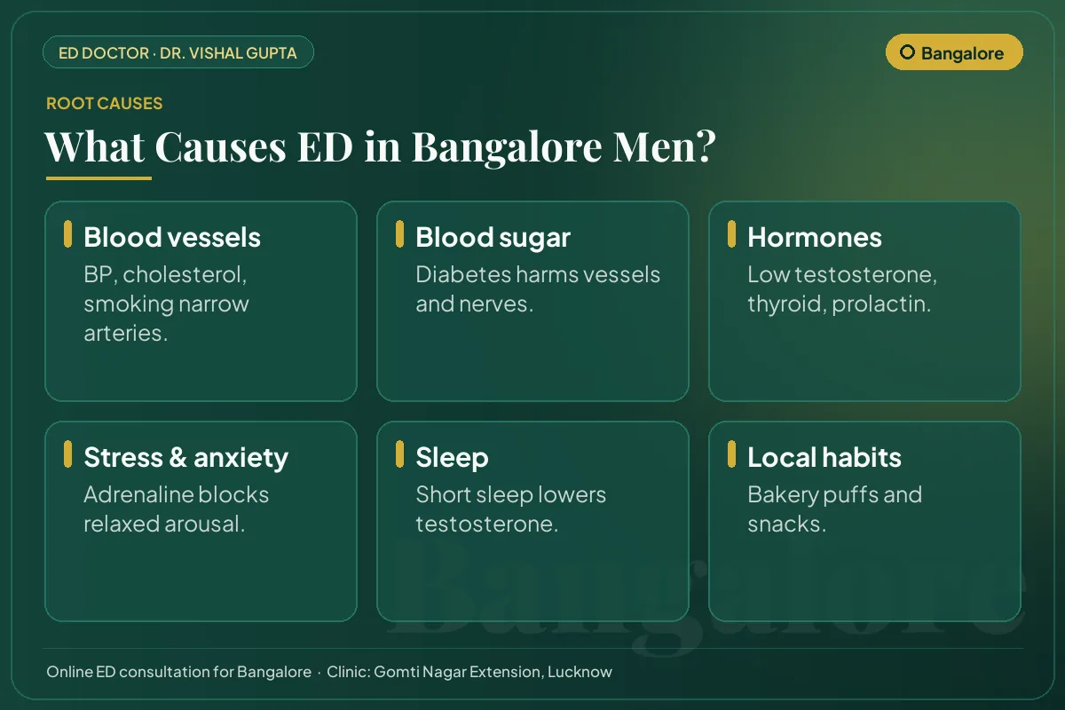 Six common causes of erectile dysfunction among men in Bangalore, including local lifestyle habits