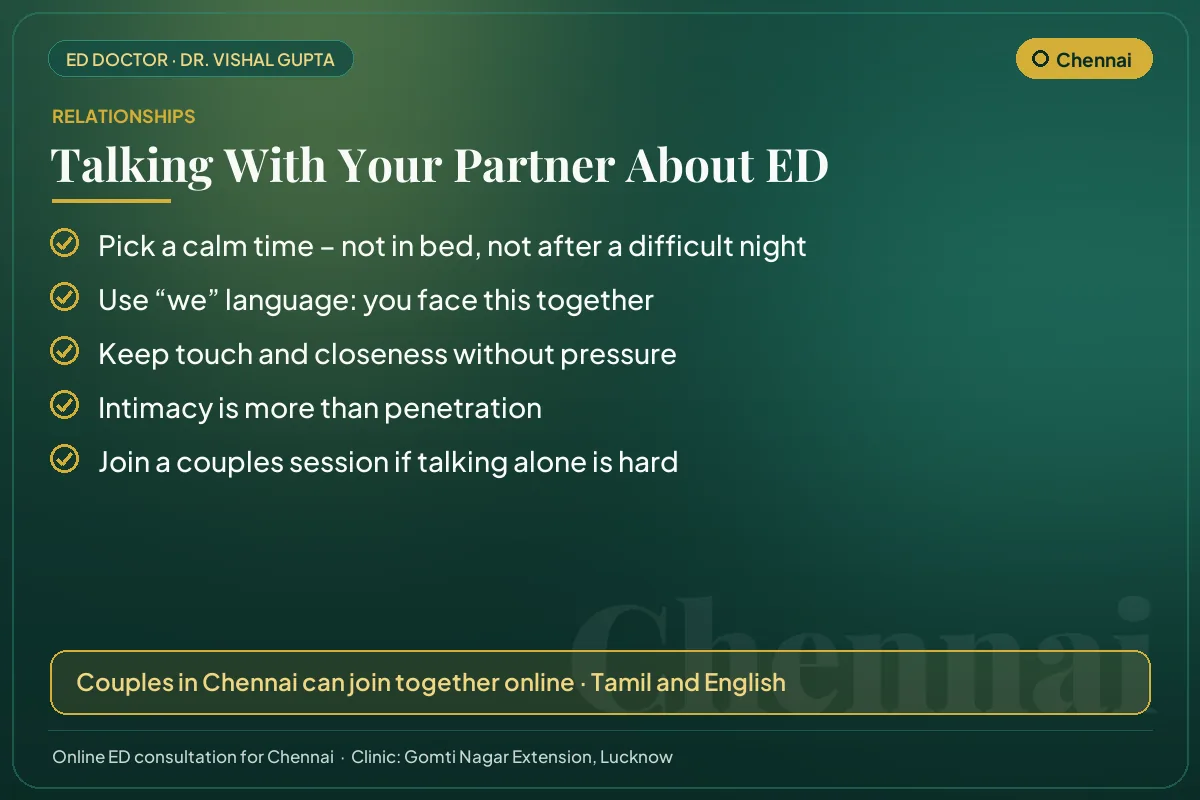 Five tips for couples in Chennai on talking openly about erectile dysfunction