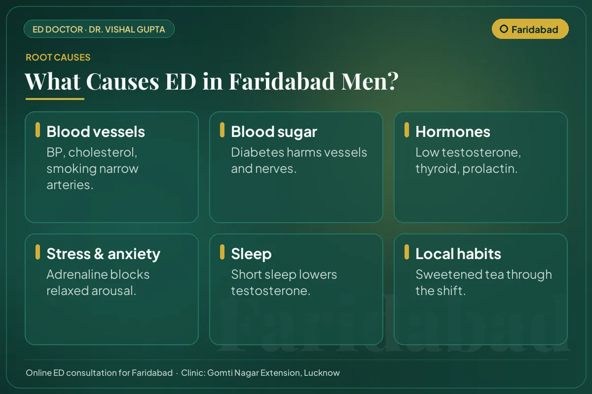 Six common causes of erectile dysfunction among men in Faridabad, including local lifestyle habits