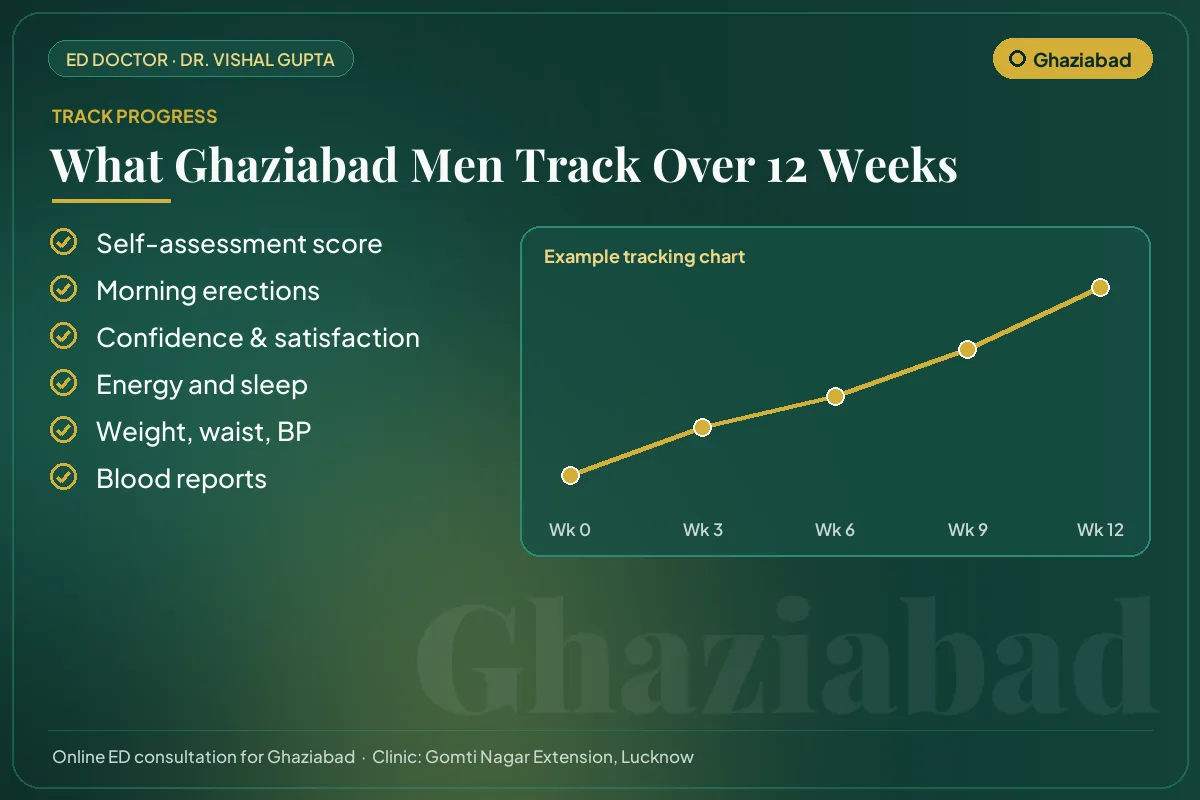Example 12-week progress chart and the markers Ghaziabad patients track for erectile health