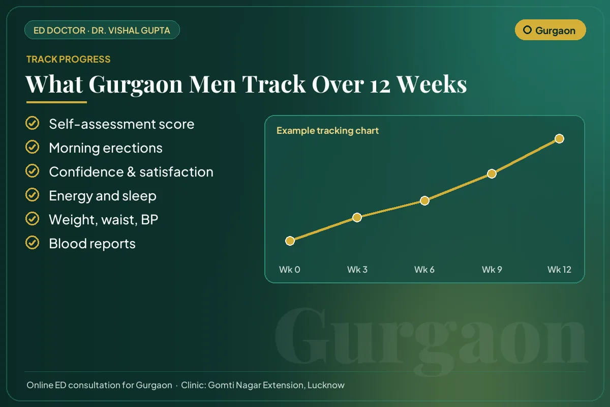 Example 12-week progress chart and the markers Gurgaon patients track for erectile health