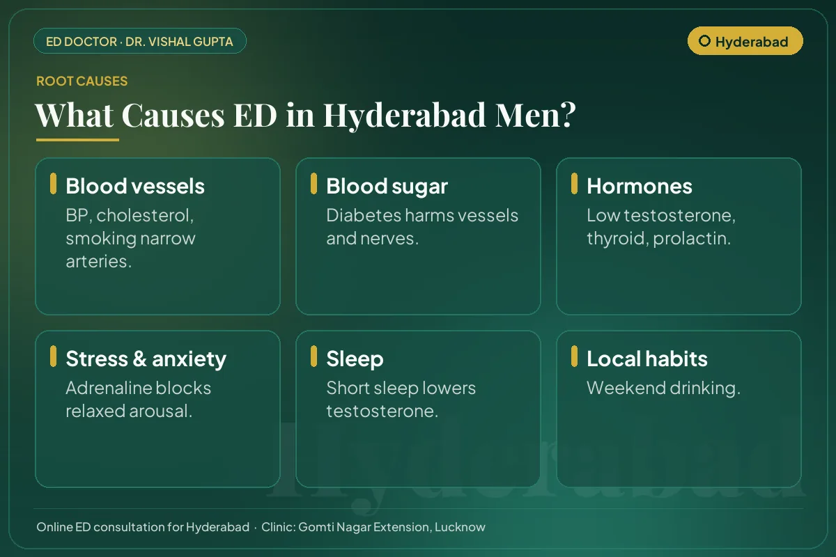 Six common causes of erectile dysfunction among men in Hyderabad, including local lifestyle habits