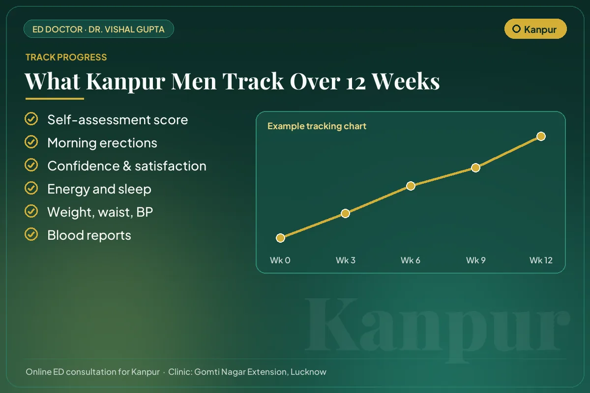 Example 12-week progress chart and the markers Kanpur patients track for erectile health