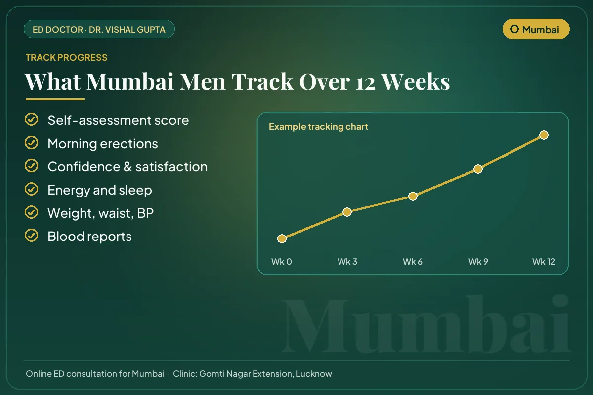 Example 12-week progress chart and the markers Mumbai patients track for erectile health
