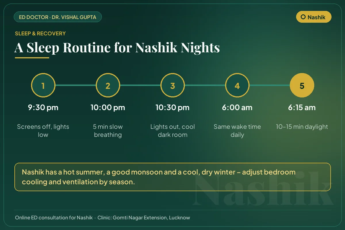 Nightly sleep routine for better testosterone and erectile health, adapted to Nashik's climate