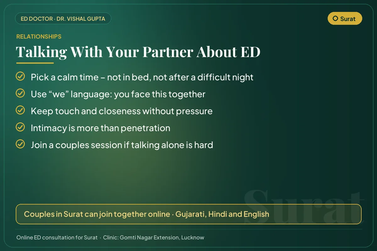 Five tips for couples in Surat on talking openly about erectile dysfunction