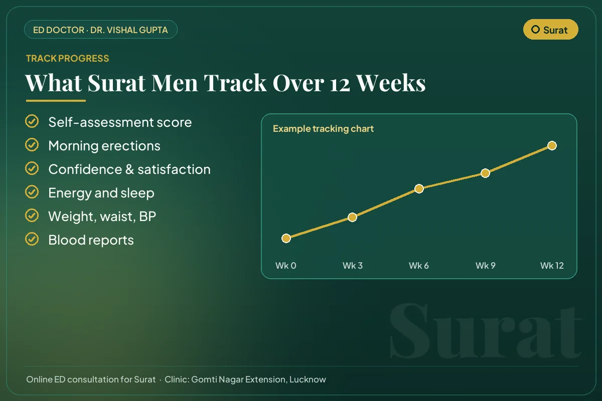 Example 12-week progress chart and the markers Surat patients track for erectile health