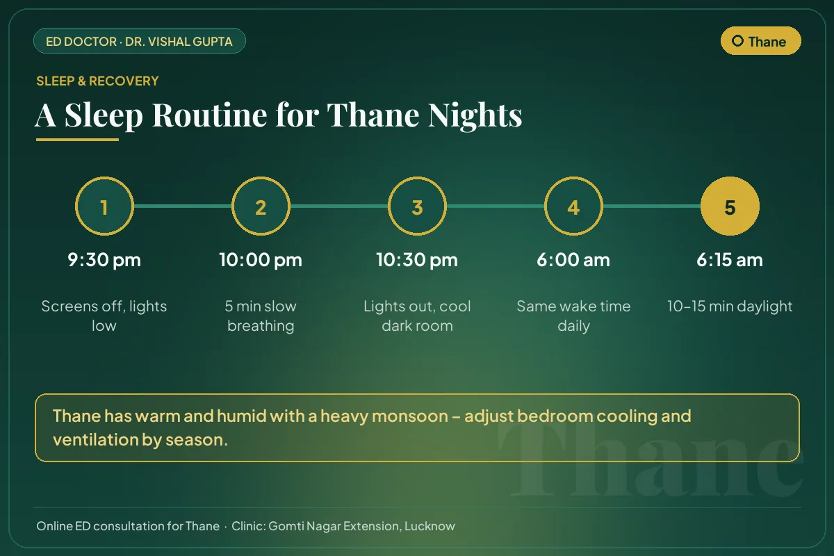 Nightly sleep routine for better testosterone and erectile health, adapted to Thane's climate