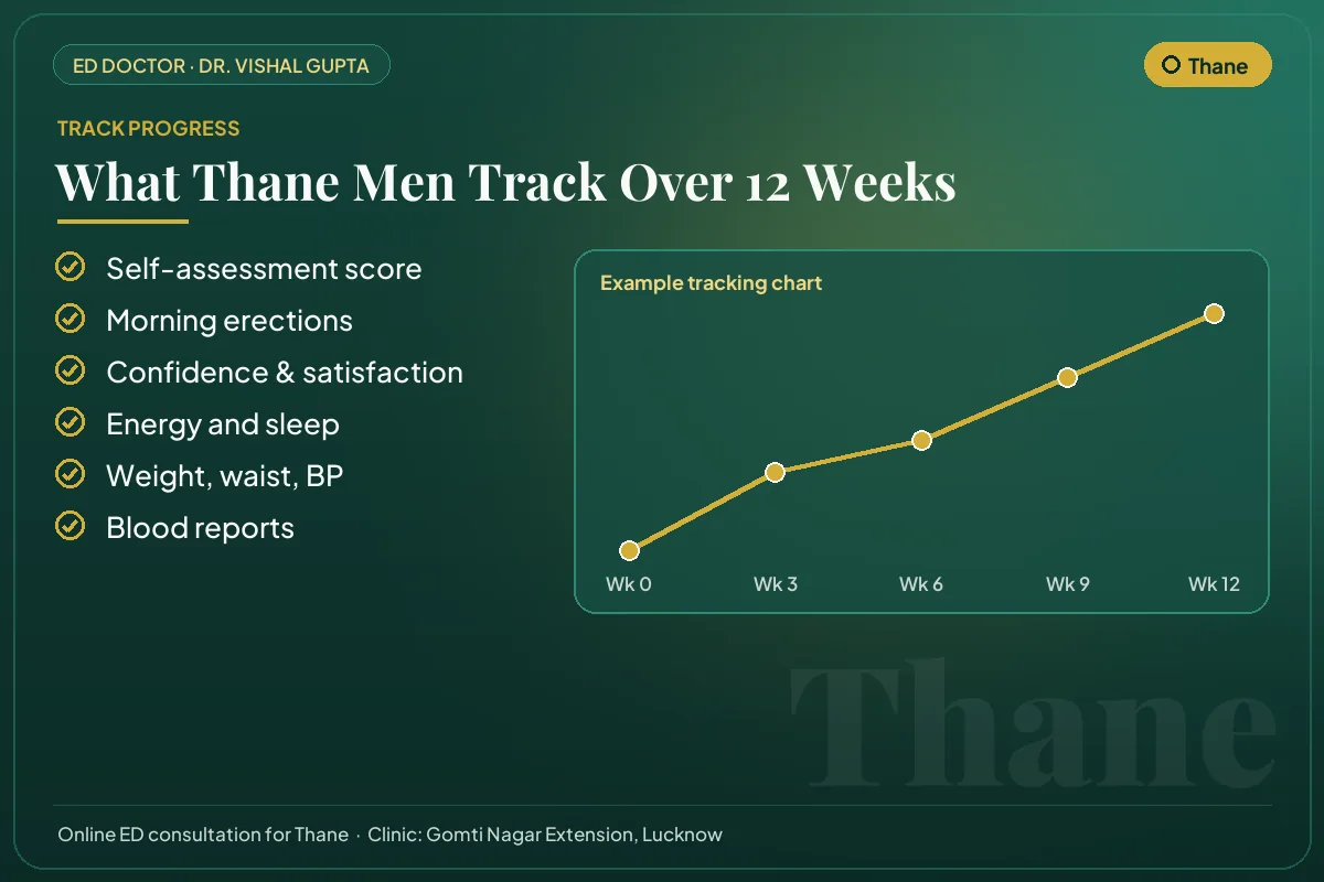 Example 12-week progress chart and the markers Thane patients track for erectile health